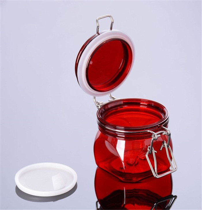 Food grade 1500ml 1.5l round pet plastic kilner container jar for food preserving storage with metal clip closure