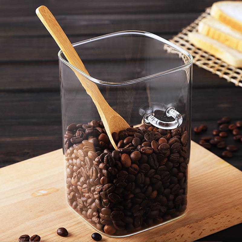 Food grade 1500ml big coffee tea glass jar with wooden lid and spoon