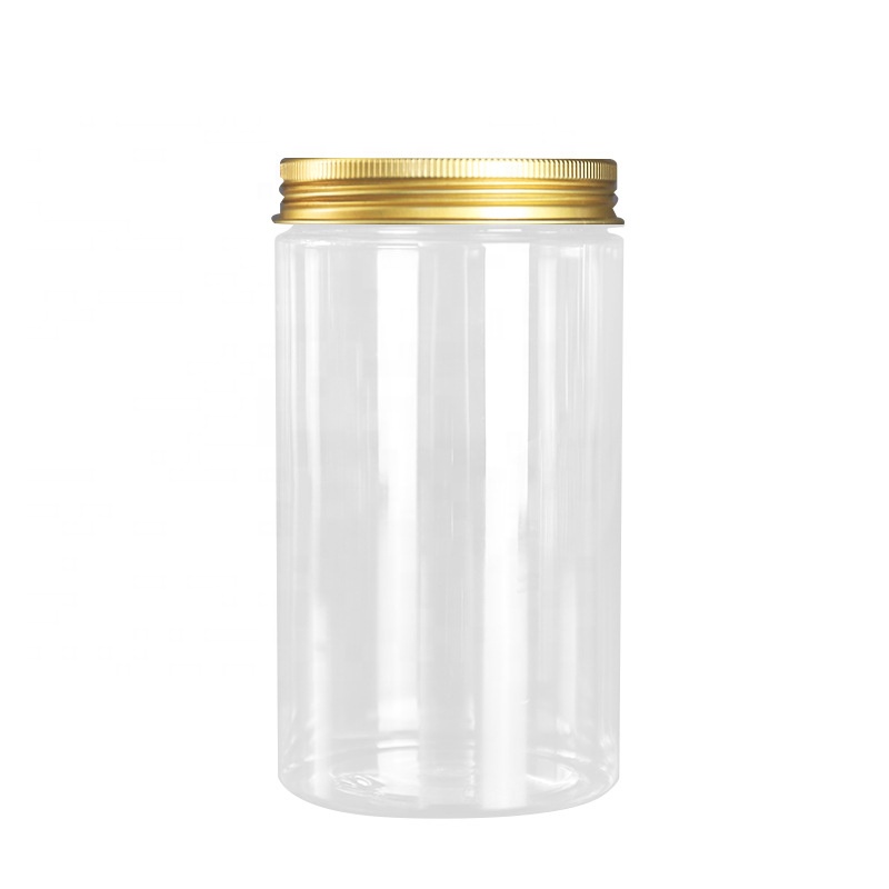Food grade 250g 300g 400g 500g clear plastic pet honey jar with gold lid