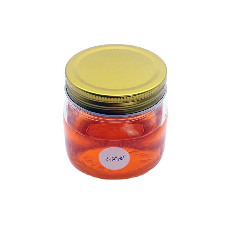 Food grade 250ml empty clear glass mason jar with 70mm golden screw cap for strawberry jam peanut butter