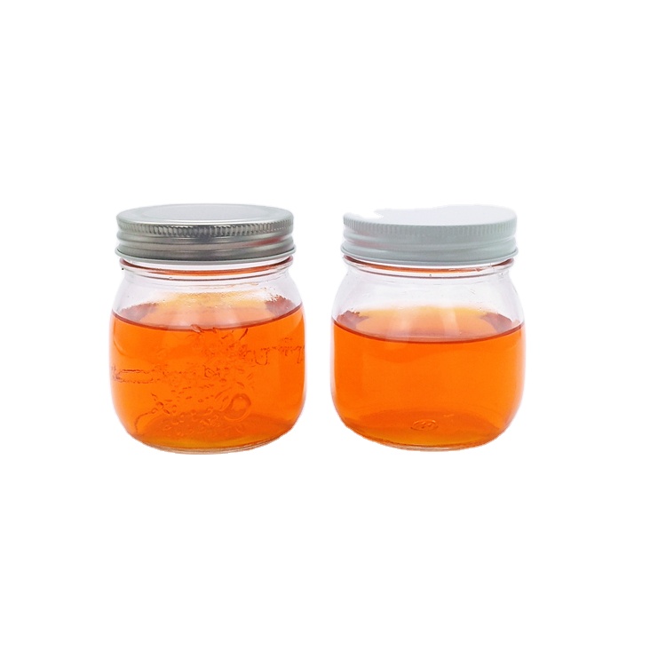 Food grade 300ml clear embossed glass jar with 70mm screw cap for peanut butter strawberry jam sauce