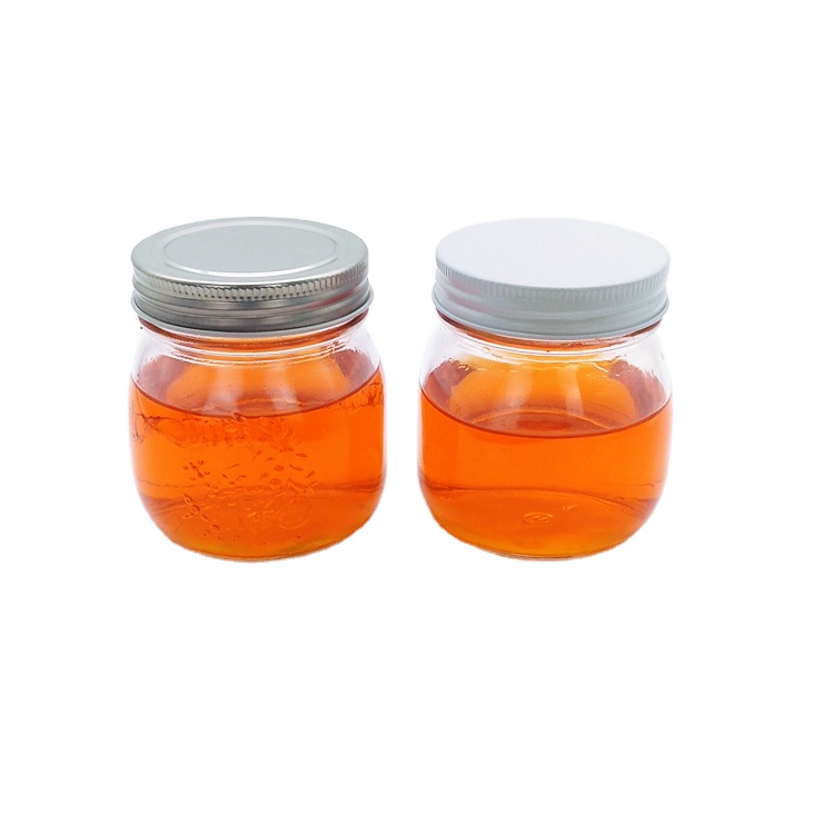 Food grade 300ml clear embossed glass jar with 70mm screw cap for peanut butter strawberry jam sauce