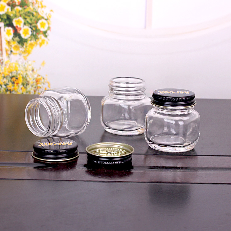 Food grade 45ml mini square glass storage mason jar with screw metal lid