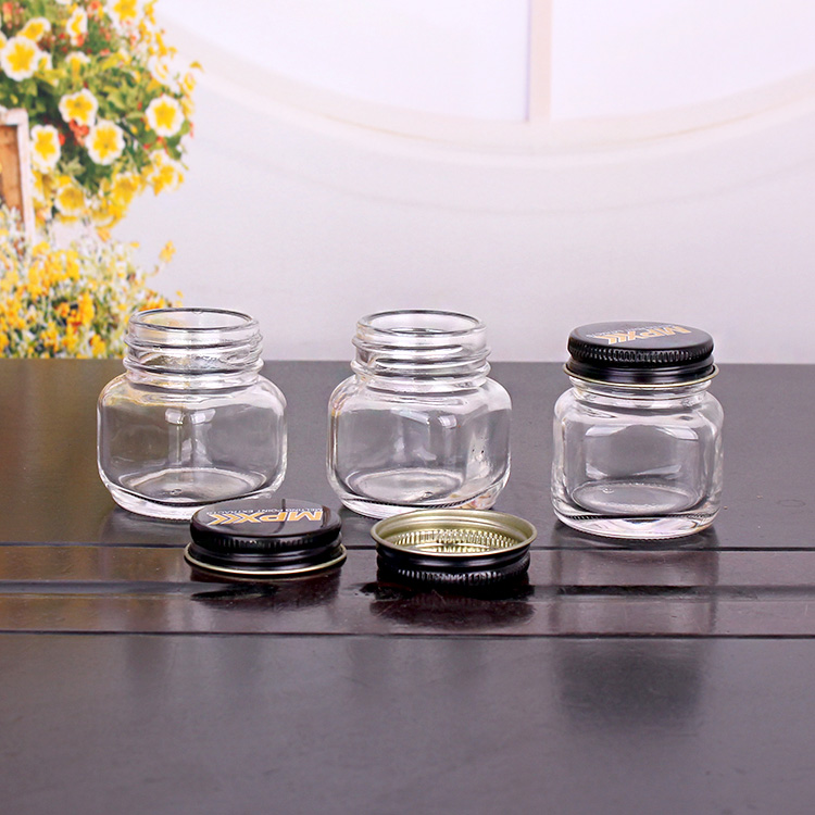 Food grade 45ml mini square glass storage mason jar with screw metal lid