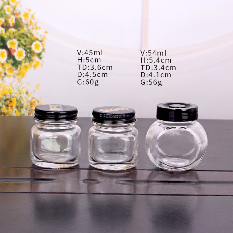 Food grade 45ml mini square glass storage mason jar with screw metal lid