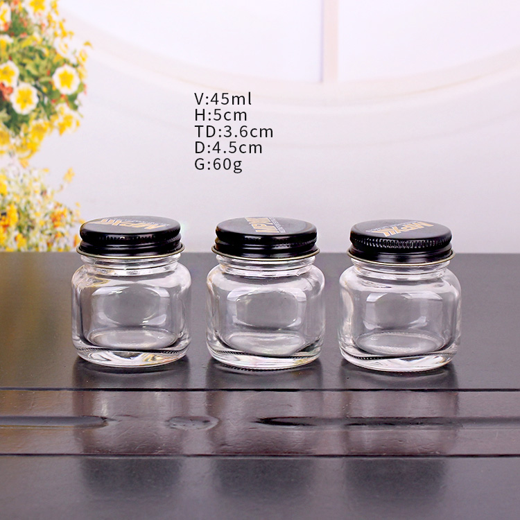 Food grade 45ml mini square glass storage mason jar with screw metal lid