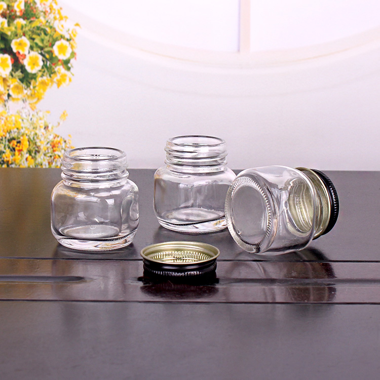 Food grade 45ml mini square glass storage mason jar with screw metal lid
