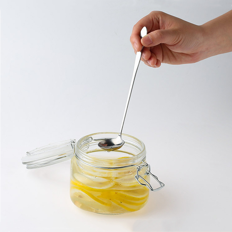 Food grade 500ml 16oz square empty sealed clear glass snacks candy pickle jar with clip top lid