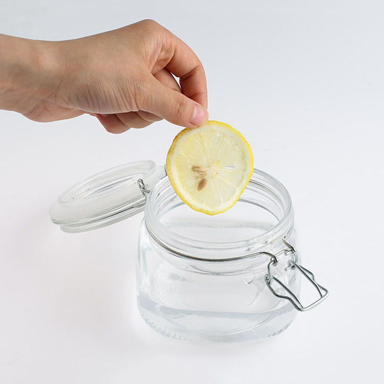 Food grade 500ml 16oz square empty sealed clear glass snacks candy pickle jar with clip top lid