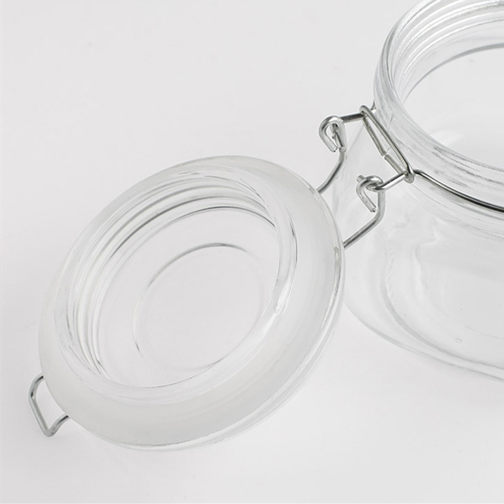 Food grade 500ml 16oz square empty sealed clear glass snacks candy pickle jar with clip top lid