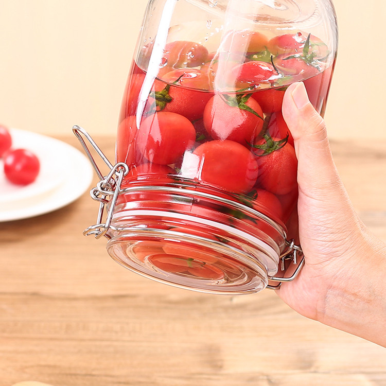 Food grade 500ml-3L round airtight glass storage jar with clip top lid