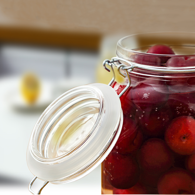 Food grade 500ml-3L round airtight glass storage jar with clip top lid