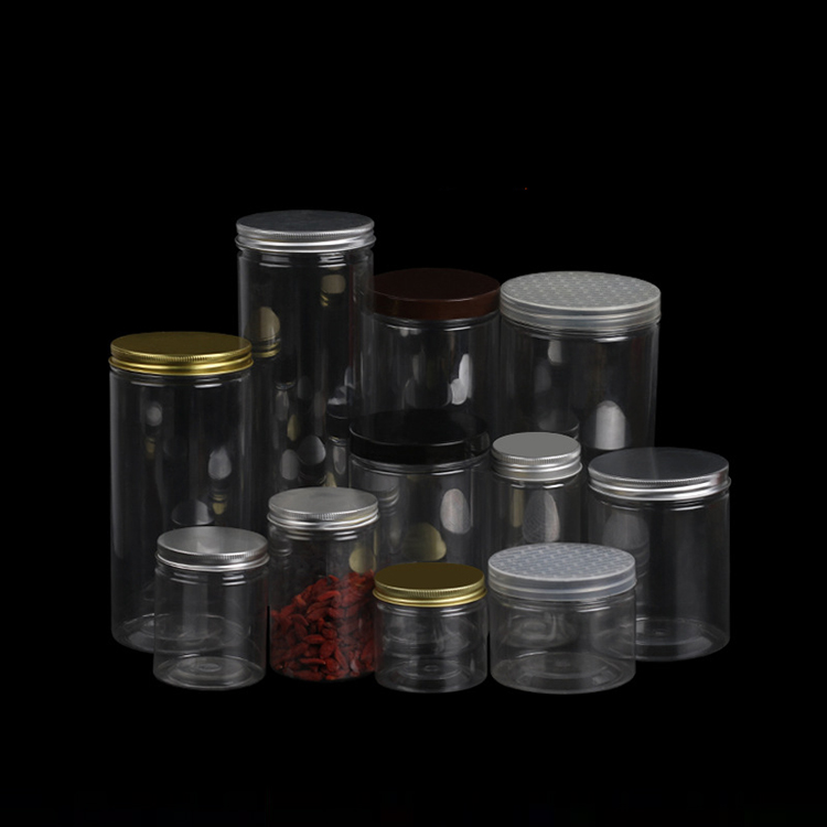 Food grade 500ml 600ml 700ml 800ml 1000ml transparent plastic cosmetic pet jar black cap