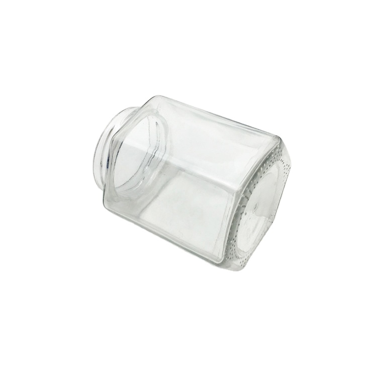 Food grade 500ml hexagon clear glass honey jar pickle jar with metal lid