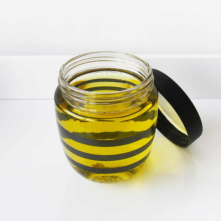 Food grade 6oz 10oz 15oz Glass Honey Container with stripe desig Honey Storage Bottle Glass Honey Jam Jelly Jar With Plastic Lid