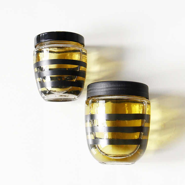 Food grade 6oz 10oz 15oz Glass Honey Container with stripe desig Honey Storage Bottle Glass Honey Jam Jelly Jar With Plastic Lid
