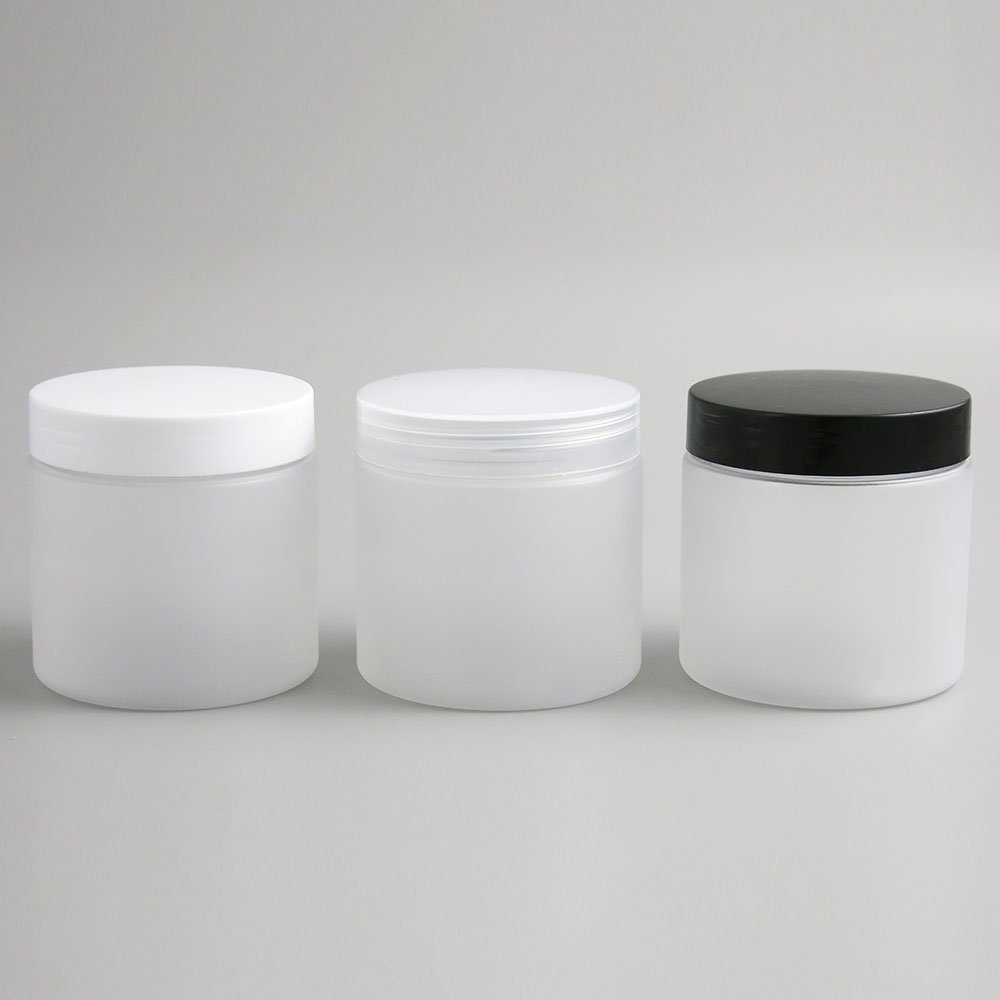 Food grade Facial Mask container 50g 100g 150g 200g 250g 300g Frosted Clear PET Storage Jar with black white clear plastic lids