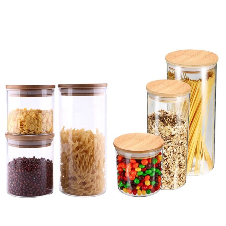 Food grade airtight kitchen candy spice storage bottles jars food  with bamboo lid