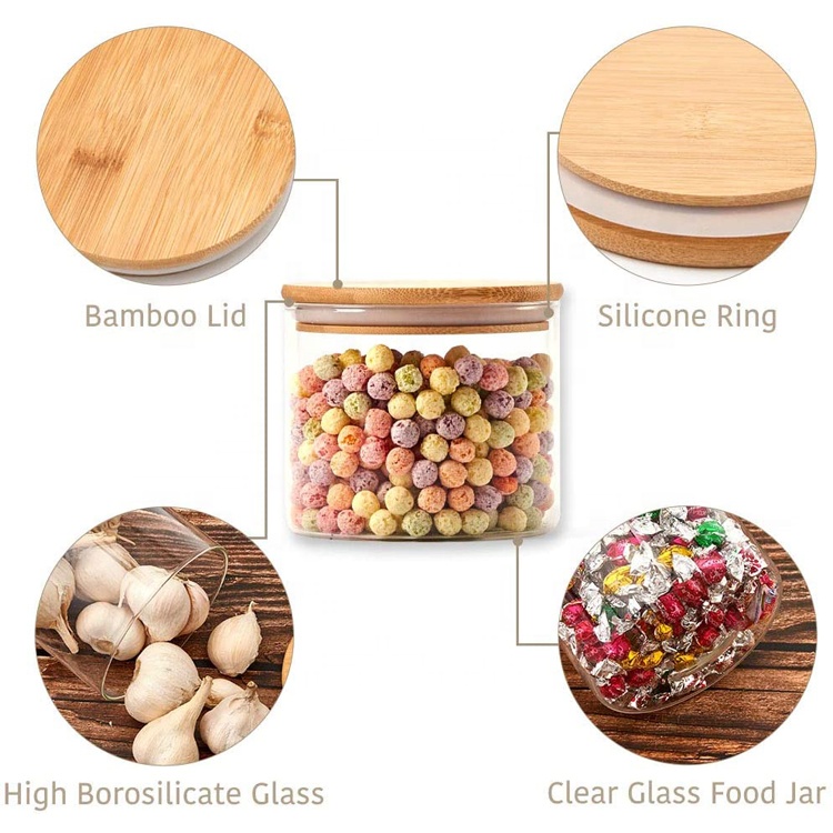Food grade airtight kitchen candy spice storage bottles jars food with bamboo lid