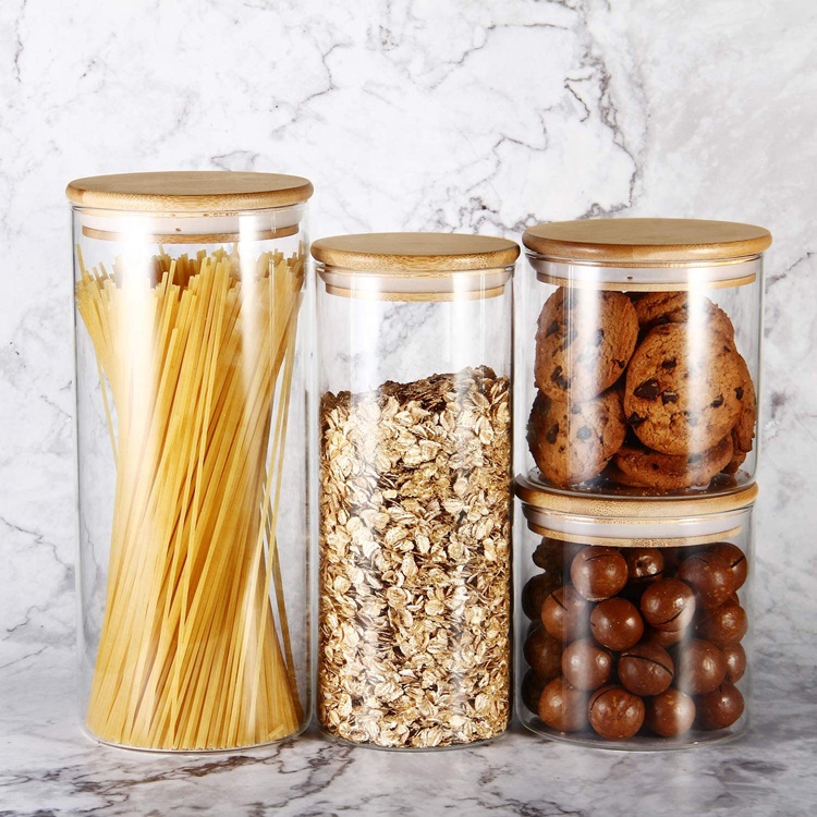 Food grade airtight kitchen candy spice storage bottles jars food with bamboo lid