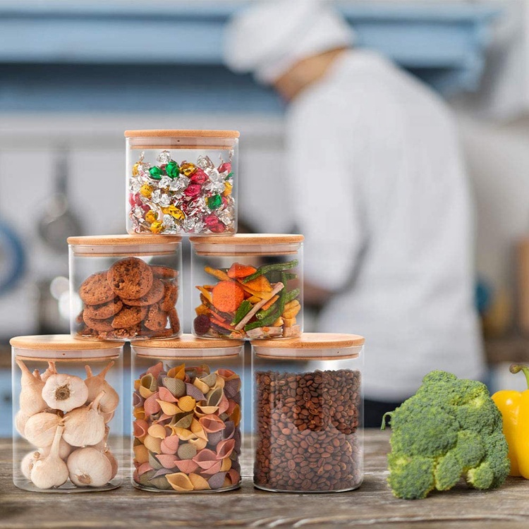Food grade airtight kitchen candy spice storage bottles jars food with bamboo lid
