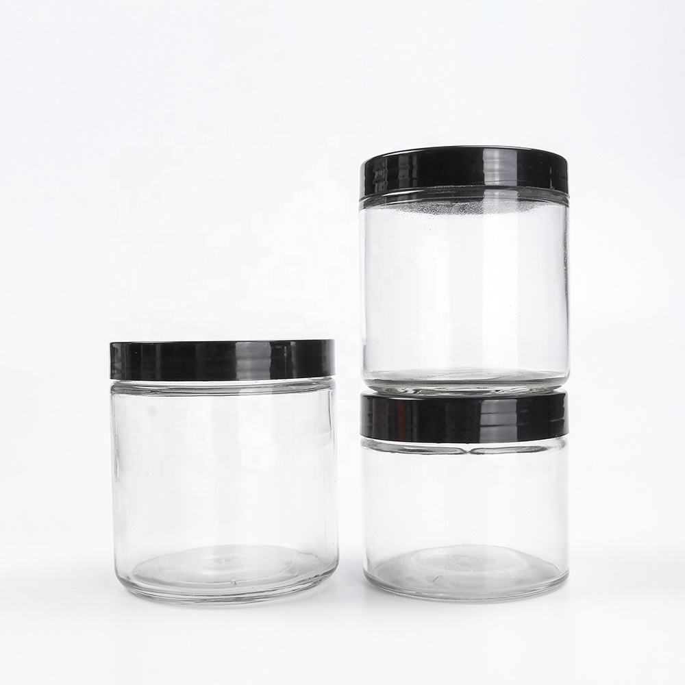 Food grade cylinder cookies storage straight side glass jars with screw top lid for candy canning