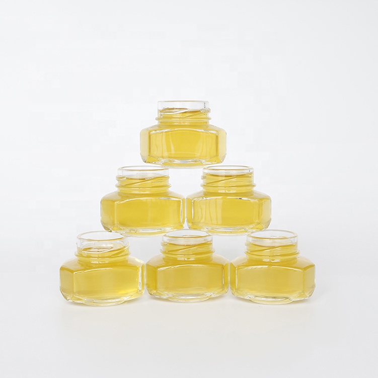 Food grade flat hexagon jam jelly canning honey bee packaging storage jar glass wholesale