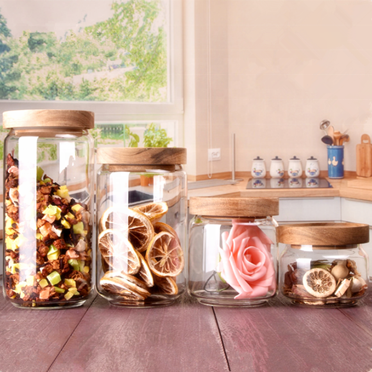 Food grade glass jars and containers with bamboo lid 250ml