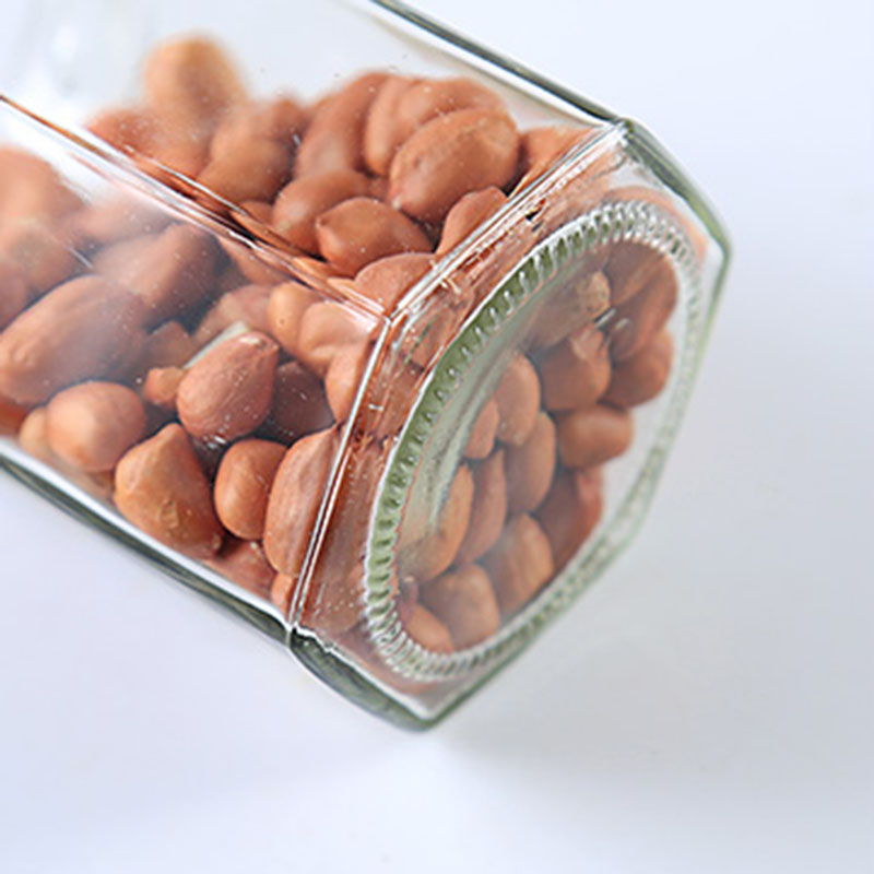 Food grade hexagon honey glass jar jam / pudding jar with screw metal lid