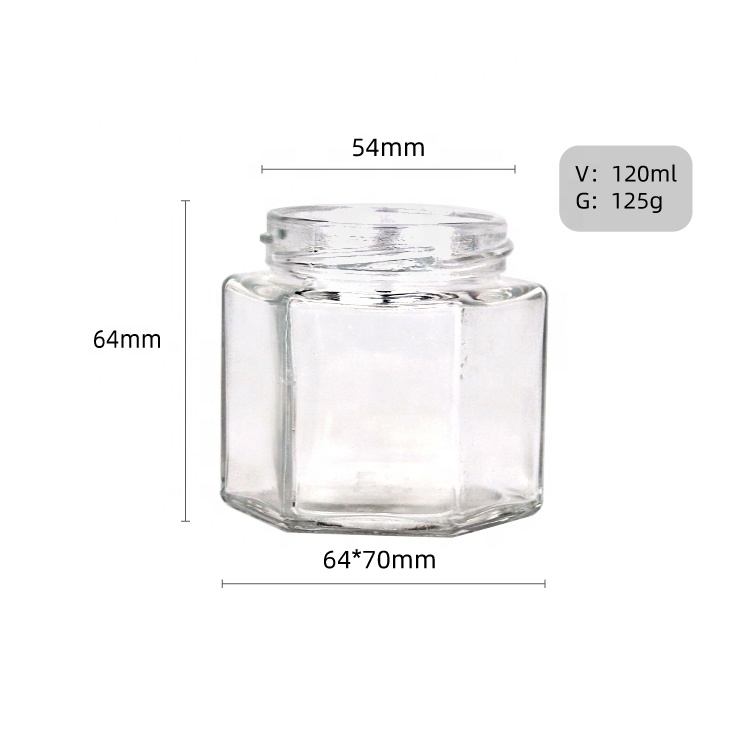 Food grade hexagonal 4oz 120ml glass jam jar with tin cap