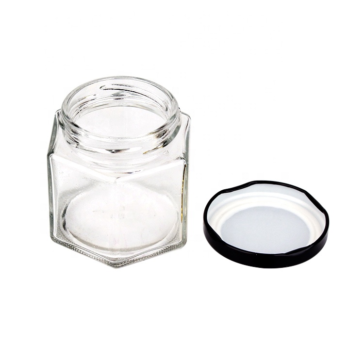 Food grade hexagonal 4oz 120ml glass jam jar with tin cap