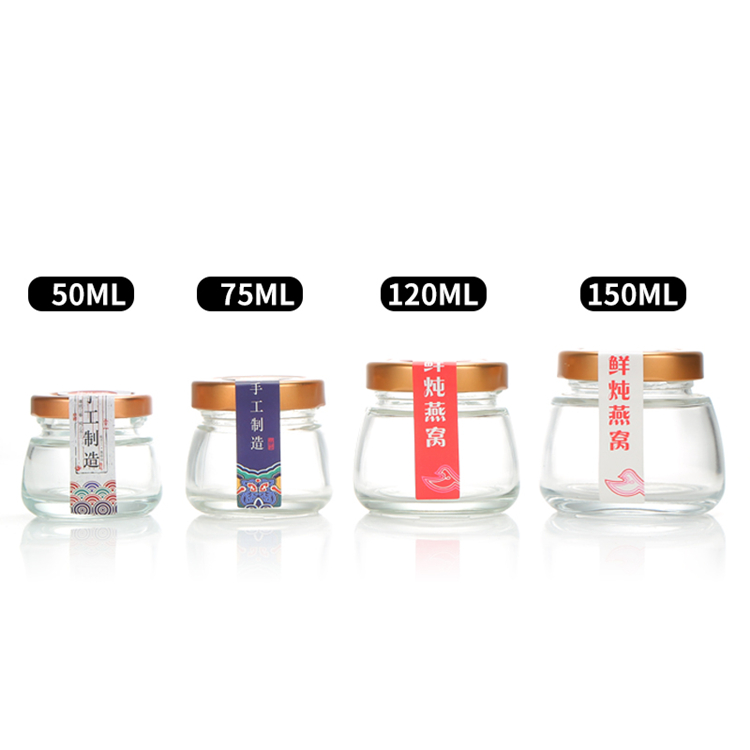 Food grade new products 50ml 75ml 120ml 150ml clear glass jar with metal lid for bird's nest honey jam