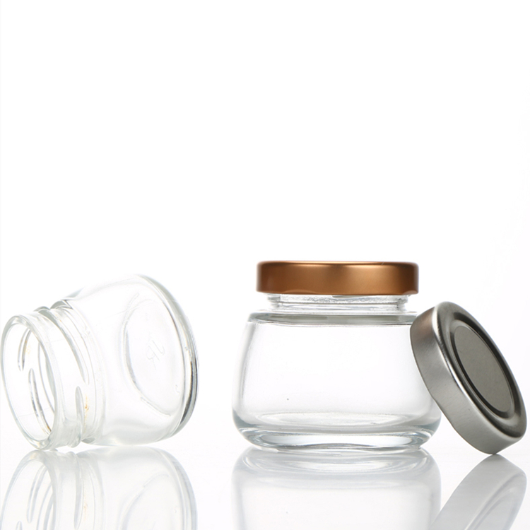 Food grade new products 50ml 75ml 120ml 150ml clear glass jar with metal lid for bird's nest honey jam