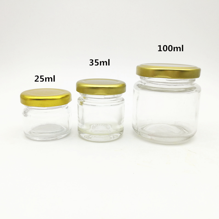 Food grade round transparent 25ml to 1000ml jam honey jelly glass storage jar with metal airtight lid