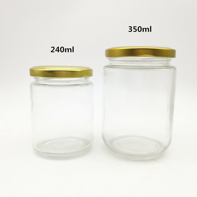 Food grade round transparent 25ml to 1000ml jam honey jelly glass storage jar with metal airtight lid