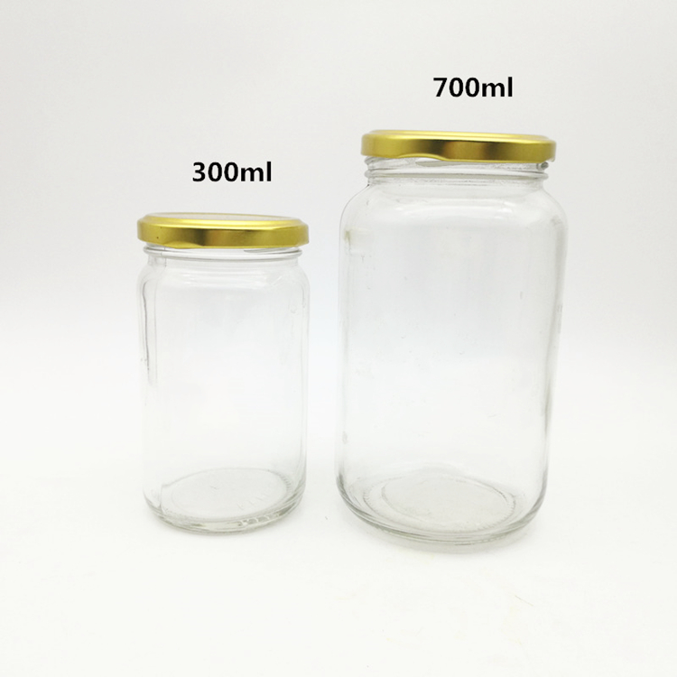 Food grade round transparent 25ml to 1000ml jam honey jelly glass storage jar with metal airtight lid