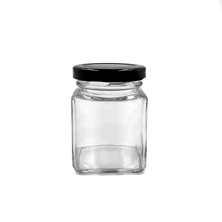 Food grade square 150ml honey glass jam jar with screw metal lid
