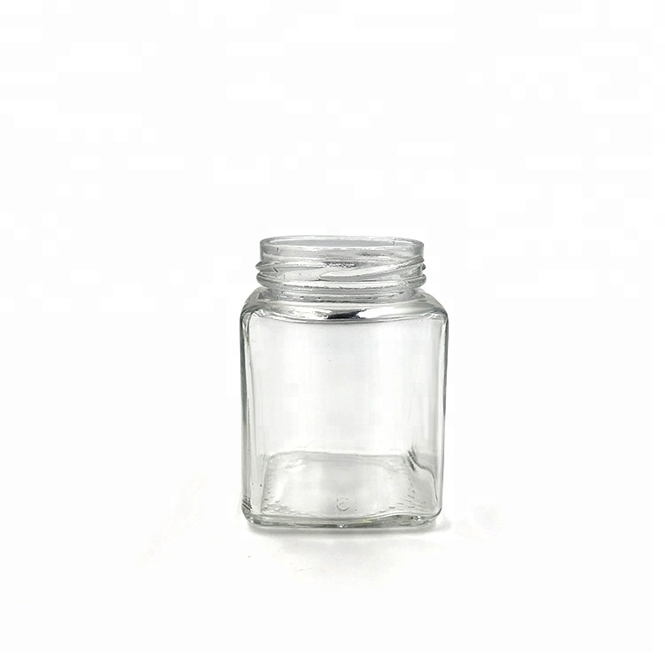 Food grade square 150ml honey glass jam jar with screw metal lid