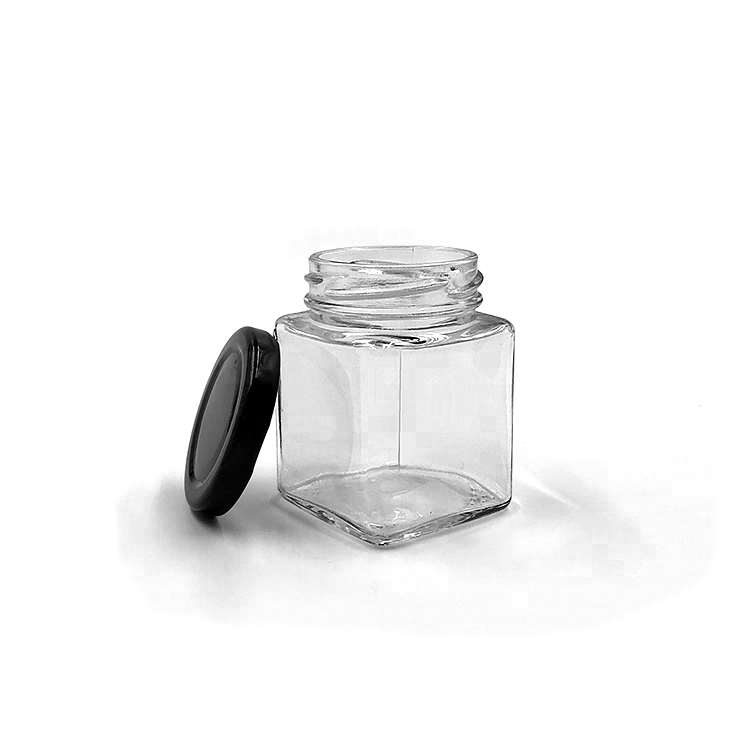 Food grade square 150ml honey glass jam jar with screw metal lid
