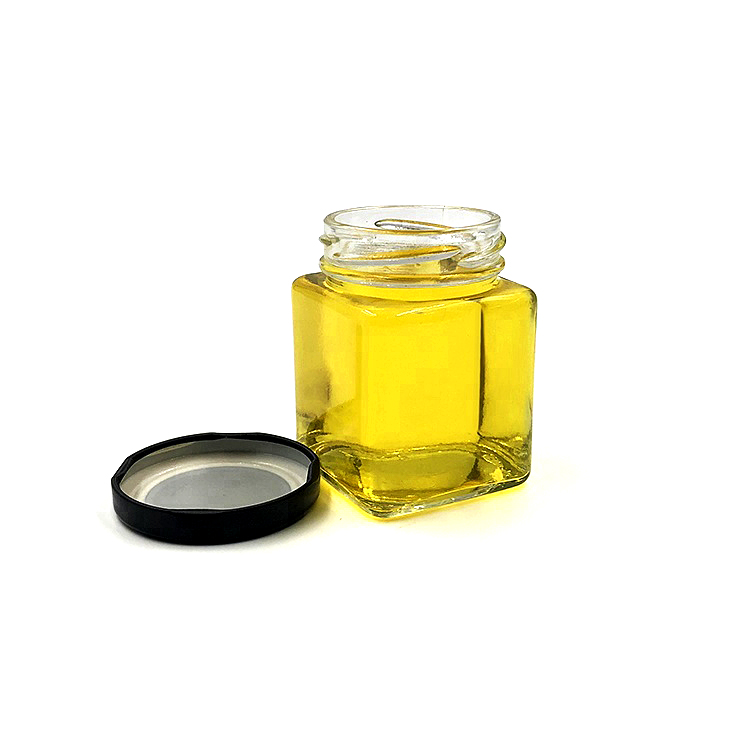 Food grade square 150ml honey glass jam jar with screw metal lid