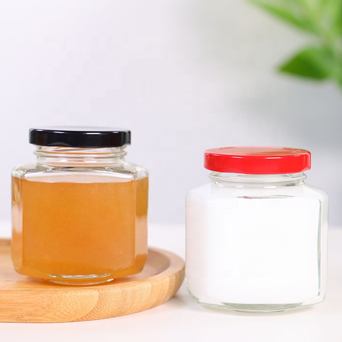 Food safe hexagon container jam honey jelly wedding favors baby food spice jars for canning with metal gold twist off lid