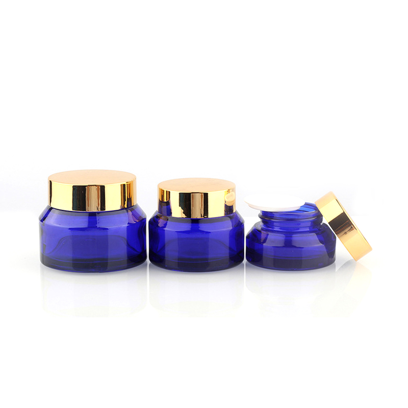 Food safety luxury cosmetic oval cobalt blue amber glass cream jars