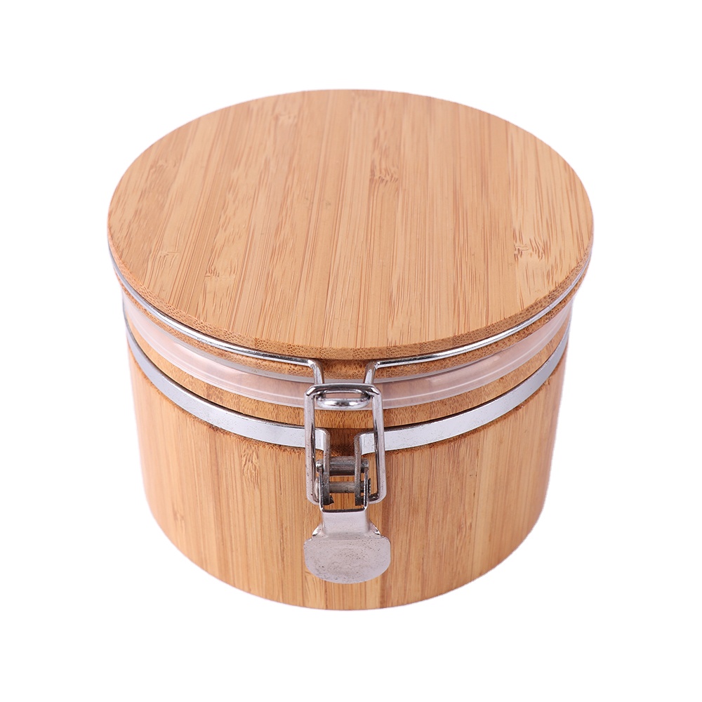 Food storage bamboo jar large glass storage canisters square with buckle
