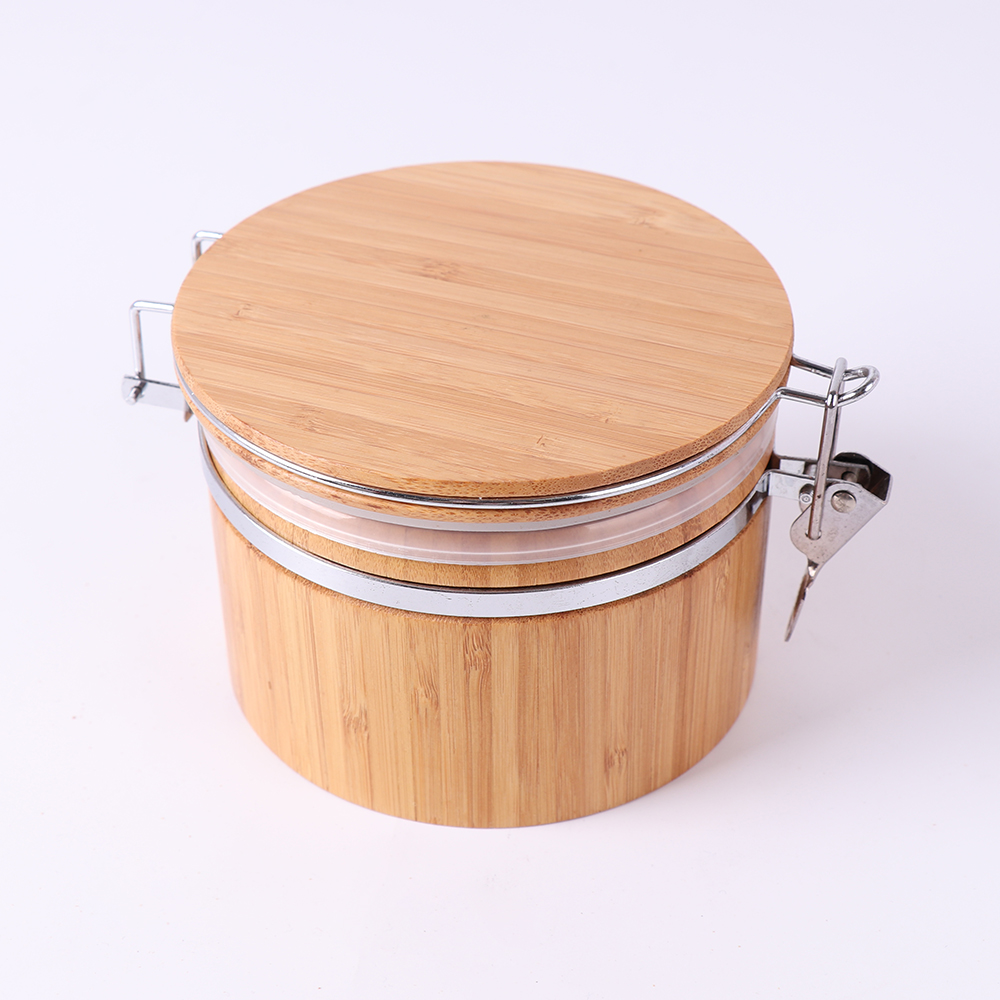Food storage bamboo jar large glass storage canisters square with buckle