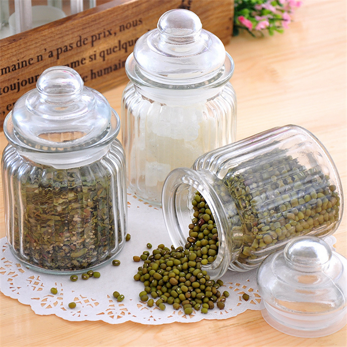 Food storage canister airtight round bamboo lid glass jar pasta glass container with wood lid