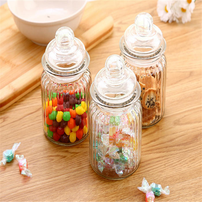 Food storage canister airtight round bamboo lid glass jar pasta glass container with wood lid