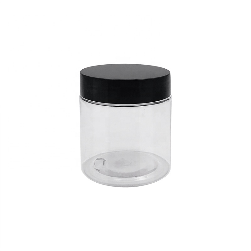 Food storage container empty round 30g 50g 100g 120ml 150g 200g 250g transparent clear PET plastic jars with black lid