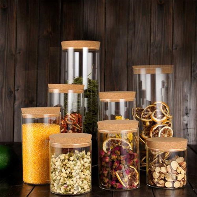 Food storage use safety glass clear borosilicate glass jars container with wood and bamboo lid