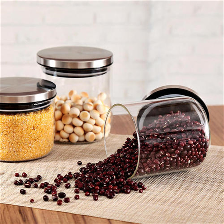 Food storage use safety glass clear borosilicate glass jars container with wood and bamboo lid