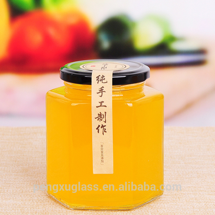 Frasco De Vidrio 250ml Hexagon Glass Jar with Lid for Honey Jam Spice